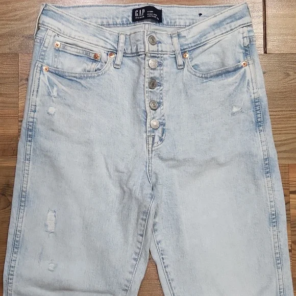 Gap High Rise Vintage Slim Distressed Button Fly Lightwash Jean Coastal Spring 6 - Picture 6 of 9